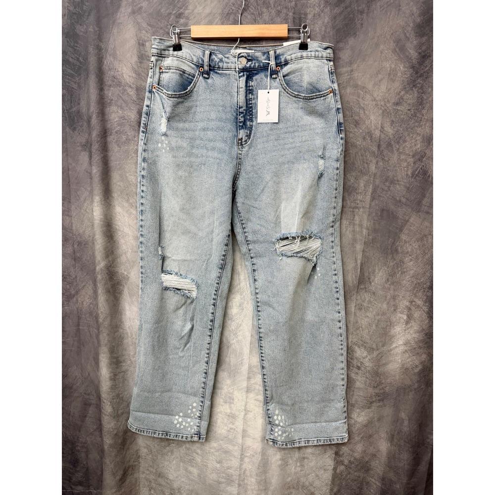 Jessica Simpson Zinnia Wide Leg Boyfriend Jeans Light Wash Distressed Size 10